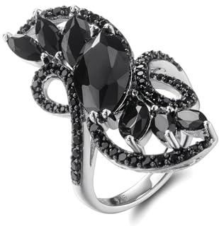 Ringe Frauen Silber 925 Ringe Schwarz Spinell Marquise, Hochzeitsringe Filament mit Schwarzem Spinell Ringe Frauen Größe 58 (18.5)