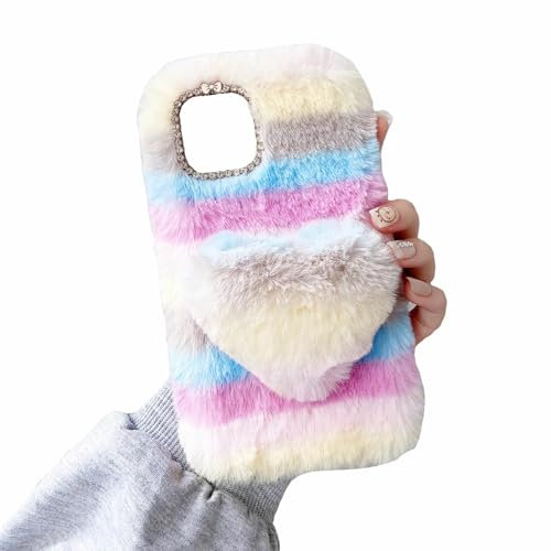 Rnrieyta Miagon Bunt Plüsch Hülle für Google Pixel 8A,Handyhülle Mädchen Flauschige Schutzhülle Silikon Cover Faux Pelz Case mit 3D Herz