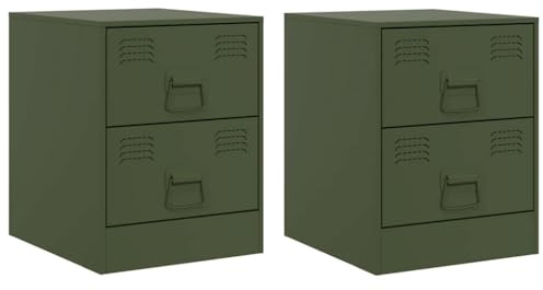 vidaXL Nachttisch 2 STK., Nachtschrank mit 2 Schubladen, Nachtkonsole Nachtkommode für Schlafzimmer, Schlafzimmer Schrank Kommode, Grün Stahl