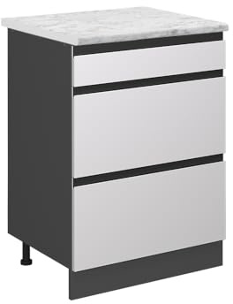 Vicco Mobiletto base per cucina R-Line, Bianco, 60 cm J-ShapePL Marmo, per la libera combinazione all'interno di sistemi cucina modulari