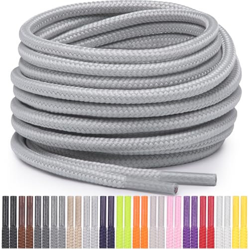 Miscly Cordones Redondos para Zapatos, Zapatillas y Botas - Disponibles en Múltiples Longitudes y Colores (Gris Claro, 114 cm)