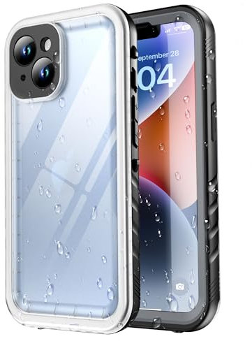 SPORTLINK for iPhone 14 Waterproof Case - Shockproof Heavy Duty Front and Back Cover with [Built in Screen/Camera Protector] 360 Full Body Protective [Dustproof][IP68 Underwater] - Black/Frosted Clear