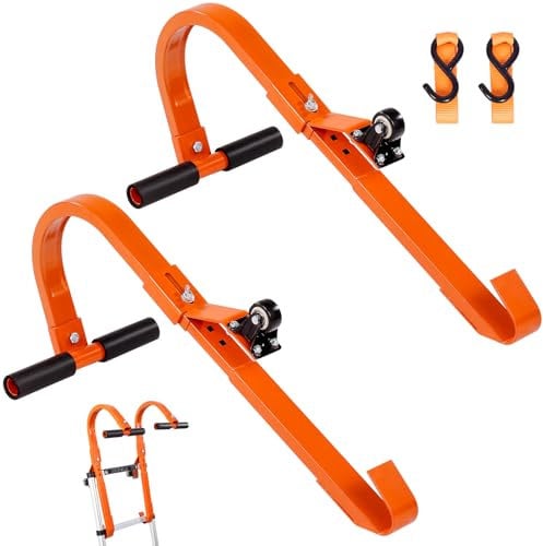 VEVOR Gancho de Escalera de Techo, 2 Piezas de Gancho con Ruedas Estabilizador de Escalera de Techo de Acero Resistente Capacidad de 226,8 kg, Extensión de Caballete de Techo con Barra en T de Goma