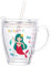 Dvagoent 350ml Tasse Petit Dejeuner, Verre en Forme de Dessin Animé, Tasse à Lait, avec Couvercle, Paille, Brosse à Paille (Sirène)