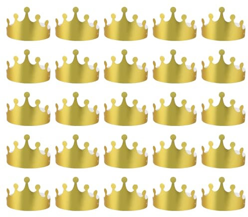 25 Stücke Goldenen Papierkronen, Krone Geburtstag Faltbar Geburtstagskrone Kinder Einstellbar Geburtstagskrone Erwachsene Partyhütchen für Kinder Erwachsene, Geburtstagsfeier, Neujahr, Hochzeitstag