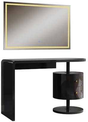 Vicco Schminktisch Lara, Schwarz Hochglanz, 120 cm mit LED-Spiegel