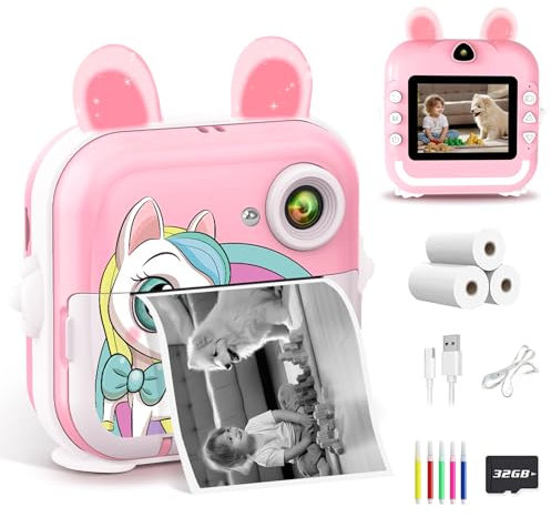 Appareil Photo Instantané, 2.4 Ecran LCD Appareil Photo Enfant avec Papier d'impression et Carte mémoire, Selfie et Video, Cadeau Jouet pour Enfant Garçons Filles de 3-14 Ans