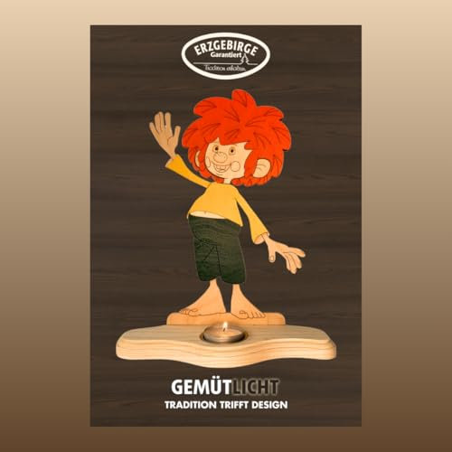 WEIGLA - Teelichthalter original Erzgebirge I Motiv Pumuckl I für 1 Teelicht I Ganzjahresdeko I Teelichthalter aus Holz I modernes Design I Weihnachtsdeko
