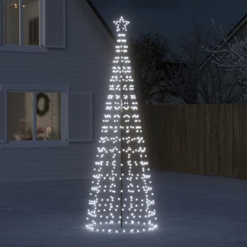 Tidyard LED Weihnachtsbaum mit Erdspießen Kegelform Tannenbaum Lichterbaum Weihnachtsdeko Stern Beleuchtung Außen Beleuchtet Lichterkette Kegelform 570 LEDs Kaltweiß 300 cm