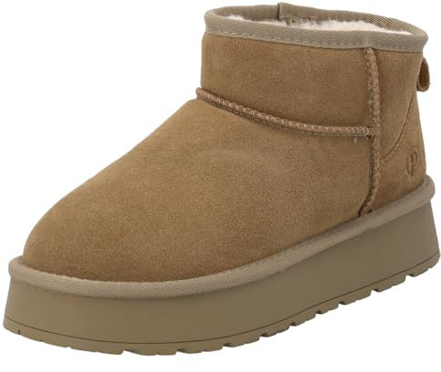 Palado Stiefeletten Damen Chinu by Sila Sahin – bequeme Boots aus Leder - warm gefütterte Stiefel - modische Winterschuhe Khaki UK5,5 - EU38