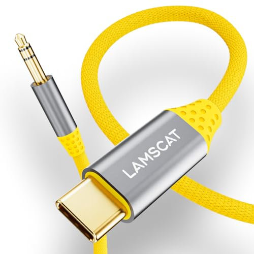 LAMSCAT Aux Kabel USB C 1.2M, USB C auf 3.5mm Jack Klinke Kabel Auto Handy, für iPhone 16/15/15pro/15plus/15pro max, Galaxy S24/S23/S22, Huawei, Kopfhörer Home/Car Stereo (vergoldet, gelb)