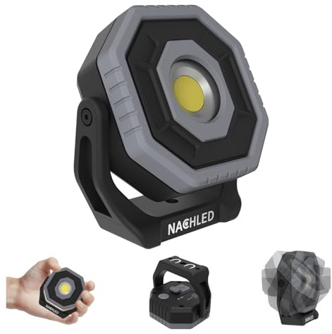 Luce da lavoro, 800 lm, luce tascabile da meccanica, ricaricabile tipo C, 2600 mAh, supporto magnetico rotante a 360°, IP65, per riparazione auto, fai da te e manutenzione (grigio)