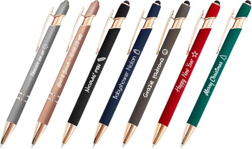 Jolis Papiers Stylo 2 en 1 Personnalisé Édition Cuivre Rose Gold, Argenté, Bleu Marine, Noir, Taupe, Bordeaux, Vert, Stylo avec votre texte personnalisé (Rose Gold Édition Cuivre, 50)
