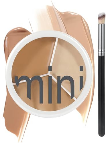 Full Cover Concealer Palette, 3 in 1 Concealer Creme mit Pinsel, 3 Farben Wasserfest Gesicht Concealer Contour Highlighter, Corrects Dark Circles Red Marks & Softens Fine Lines, Cremigkeit Ebenheit