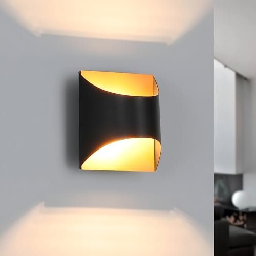 Homefire Wandleuchte Innen Wandlampe Schwarz Gold - Up Down Flur Wandlampen Treppenhaus Leuchten Vintage G9 Keramik Wandbeleuchtung für Schlafzimmer Wohnzimmer Kinderzimmer - Ohne Leuchtmittel