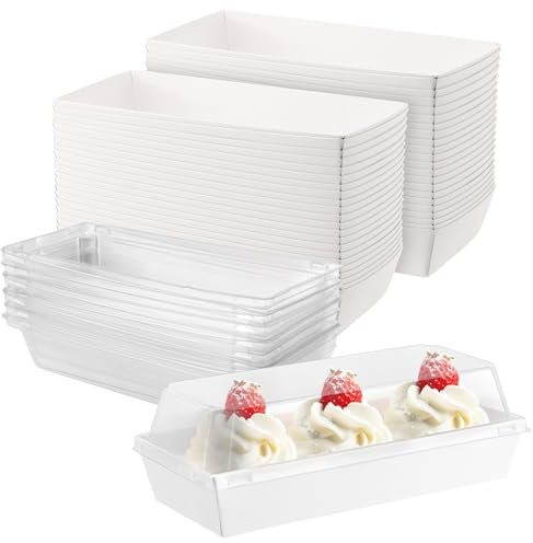 MAHIONG 100 Pack Paper Charcuterie Boxes with Clear Lids, White Cardboard Sandwich Boxes, Swiss Roll Cake Containers for Cookie, Bakery, Charcuterie, Cake Packaging, 19 x 8.5 x 6.5cm