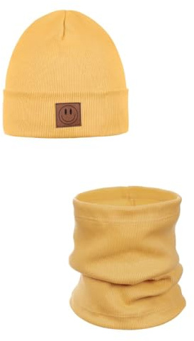 Ander Smile Mütze und Schal Set Kinder 97% Baumwolle, angenehm weich - Beanie Mütze Kinder, Schlauchschal, Loop Schal, Baumwollmütze für Jungen & Mädchen - Übergangsmütze Herbst Frühling