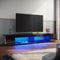 ELEGANT TV Stand Cabinet Unit with 16 RGB LED Lights, High Gloss Modern Black TV Stand with Open Glass Storage Shelves and 2 Rear Storage Compartments for Living Room, Bedroom 1800x390x300mm