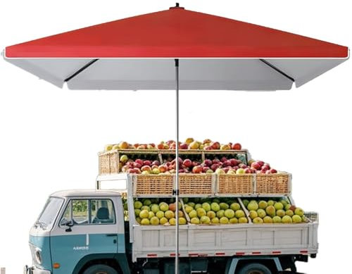 Parasol de marché rectangulaire réglable 200-250 cm - Protection UV - Rouge - 2,2 x 1,8 m