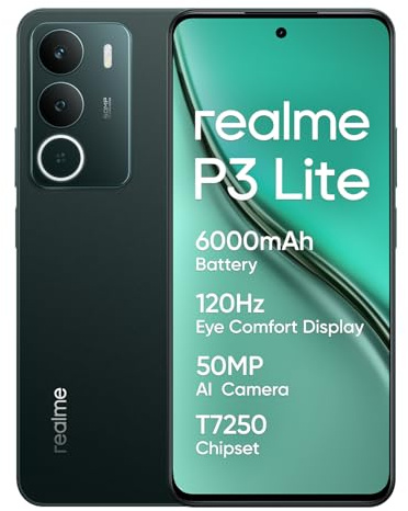 realme P3 Lite, Smartphone,Vert, 8+256Go, Écran à Confort oculaire 120Hz, Batterie de 6000 mAh, Chipset T7250, Caméra IA 50MP, Charge 15W, Résistance aux Chocs de Grade Militaire (sans Adaptateur)