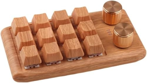 Rysydant 12 Key Mechanical Gaming Keyboard, wireless Programmable Shortcuts, Mini Wooden Macro Keyboard Knob with 2 Knobs for Office Gaming Media(15 * 10 * 3cm)