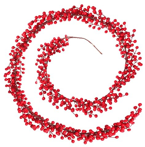 Red Berry Garland 5FT Artificial Red Berry Vine Christmas Decoration – Realistic Flexible Hanging Garland for Fireplace, Stairs, Table, Door Frame & Winter Décor