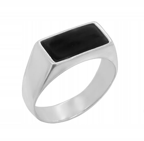 Ulex Premium 925 Sterling Silber Ringe Herren Siegelring mit rechteckigem Onyx poliert edler Männerring modisch exklusiver Schmuck Größe 56