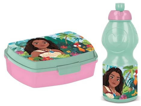 Disney Vaiana (Moana) Mädchen Frühstücks-Set 2-teilig – Brotdose 17×13×6 cm Trinkflasche 400 ml – Kinder Lunchbox & Flasche für Kita, Schule & Ausflüge
