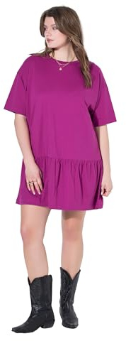 Studio Untold Damen große Größen Übergrößen Plus Size Jerseykleid, A-Linie, Saumvolant, Halbarm Magenta 54+ 849429818-54+