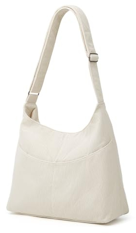 Funtlend Umhängetasche Damen Cord Tasche Große Crossbody Hobo Bag mit verstellbarem Gurt und weichem Baumwollstoff, Handtasche für Arbeit, Uni und Schule