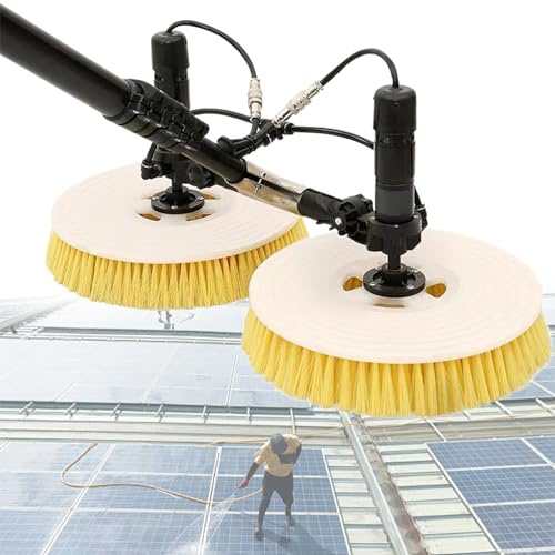 Beachtiful Brosse et Tige de Nettoyage de Panneaux Solaires électriques, avec Convertisseur Puissance, pour Le Nettoyage des Panneaux Solaires et du Verre, 18ft(5.5m), Batterie + Alimentation Secteur