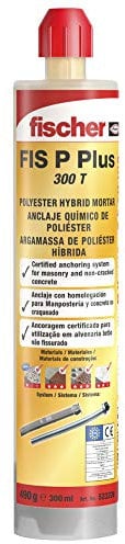 fischer | FIS P PLUS 300 T taco quimico,resina poliester para fijar toldos, antena tv, escalera en hormigon, ladrillo hueco (300ml)