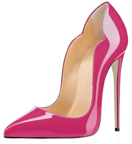 EDEFS Elegante Lack Pumps Damen Heißes Rosa mit 12cm Stiletto Absatz Modische High Heels für Events und Büro EU42