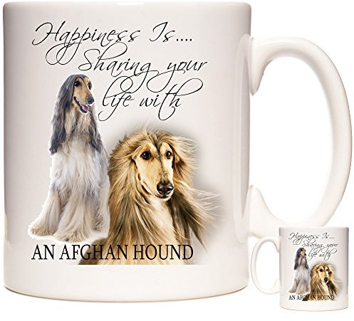 Tazza regalo in ceramica da 325 ml, con scritta Happiness is Sharing Your Life with an Afghan. Regalo per gli amanti dei cani. Tazza regalo per cani afghani.
