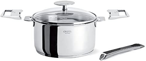 Cristel C14QMPKPPA Casteline Set de 5 casseroles avec couvercle et manche long et 2 poignées Argenté