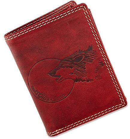Herren Geldbörse Portmonee Portemonnaie Geldbeutel echtes Leder Wolf vor dem Mond Red Rot