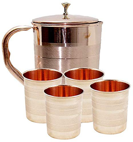 Whitewhale Pure Copper Luxury Jug with 4 glass, Jug capacity 1600 ml