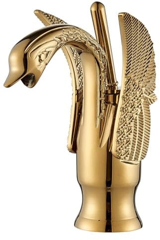 Suguword Gold Bad Wasserhahn Badarmatur Waschtischarmatur Waschbeckenarmatur Waschbecken Mischbatterie Badezimmer goldenes Tierschwan tippen