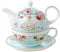 YBK Tech Euro Style Bone China Tea for One, Teapot and Cup Set for Home Kitchen Afternoon Tea (Rose and Dress)