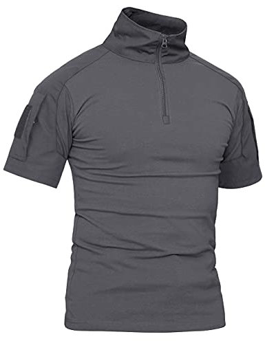 KEFITEVD Army Shirt Herren Camouflage US Army Hemd Funktionsshirt Militärkleidung Tactical Camo Shirt Flecktarn Laushirt Sommer Angeln Grau L