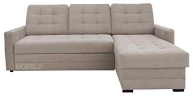 mb-moebel Ecksofa mit Schlaffunktion Eckcouch mit Bettkasten Sofa Couch L-Form Polsterecke GENEWA I (beige, Ecksofa rechts)