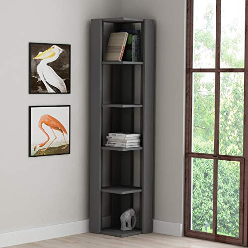 Hocuspicus HOCUS PICUS 5 Tier Corner Bookcase with Many Colour Options - 161x34x34cm - Living Room Furniture - Easy to Assemble - Book Storage - Display Unit (Anthracite)