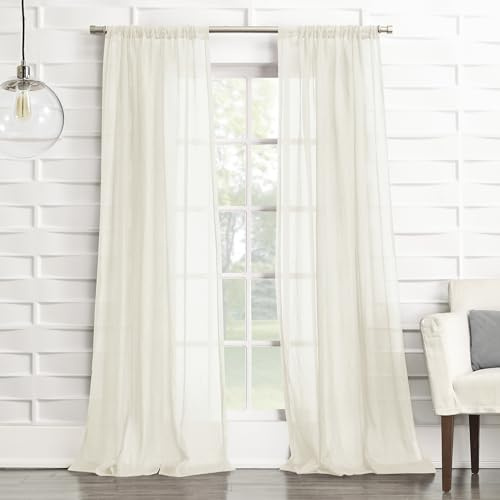 No. 918 Tayla Crushed Texture Semi-Sheer Rod Pocket Curtain Panel, 50 x 108, Cream Off-White