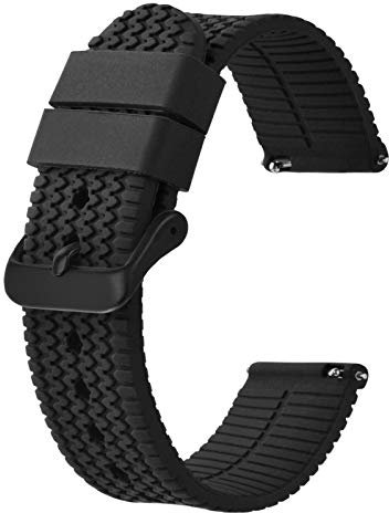 BISONSTRAP Bracelet de Montre en Silicone avec Dégagement Rapide, 18mm Bande de Remplacement, Noir/Boucle Noire