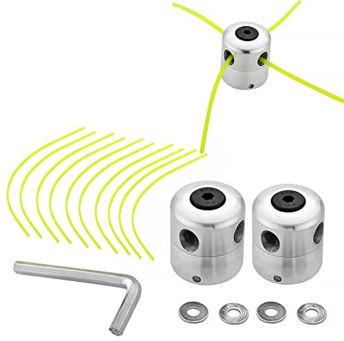 SWAWIS Aluminio Cabezal Desbrozadora Universal Cabezal Hilo Aluminio Cortacésped Duradero para Desbrozadora de Césped (2 Cabezales de Hilo + 10 Hilos)