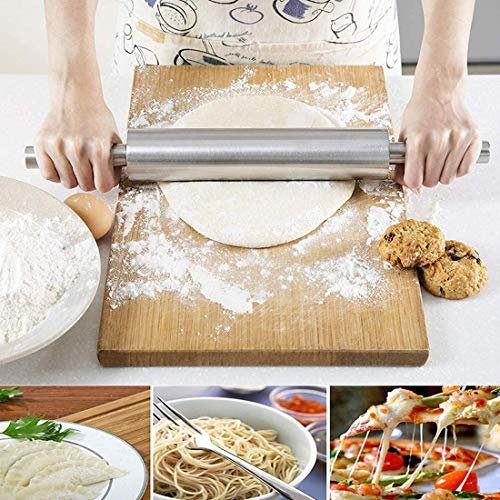 CTTPEG Rouleau à pâtisserie en acier inoxydable, rouleau à pizza antiadhésif pour la cuisson, biscuit, chapati, fondant, pâte, croûte de gâteau à pizza (option A)