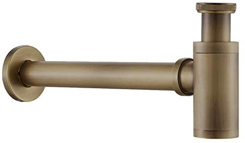 Brass Bottle Trap, Brass Basin Waste Bottle Trap Drain Extra Long Extenion Tube Round Decorative P Trap Waste Odour Traps Plumbing Drain Tube for Bathroom Sink Basin Vessel (Brass)