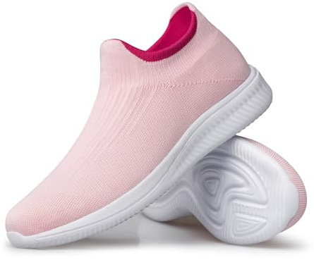 vibdiv Plat Chaussures De Marche Baskets Femme Chaussures De Randonnée Respirantes Légères À Enfiler Rose 36