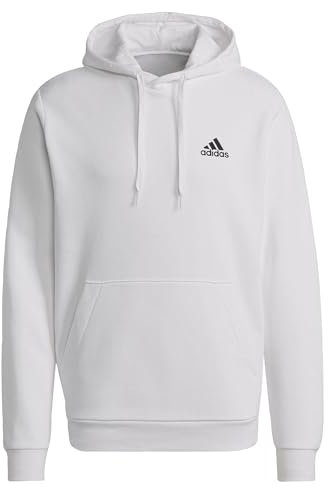 adidas Essentials Fleece Hoodie Felpa con cappuccio, White/Black, M Uomo