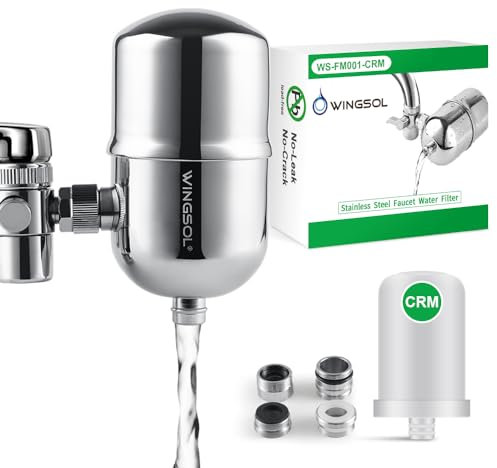 WINGSOL Faucet Filter Reusable Washable Filter Fit Well Water 304 Stainless Steel, Mainly Reduce Rust, Dirt, Sand and Partially Remove Odor Smell/Improve Taste, 250-Gallon 0.5µm Faucet Water Filter